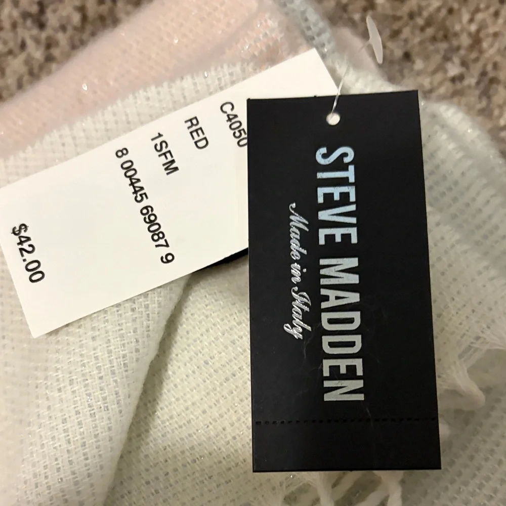 Steve Madden Pink and Cream Knit Fringe Scarf